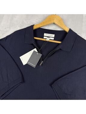 M&S Autograph Silk Cotton Quarter Zip Sweater NWT Navy Men 3XL Designer Preppy